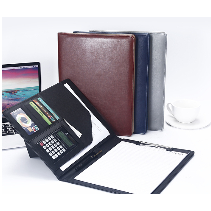Portfolio Folder with Calculator Faux Leather Padfolio with Clipboard ...
