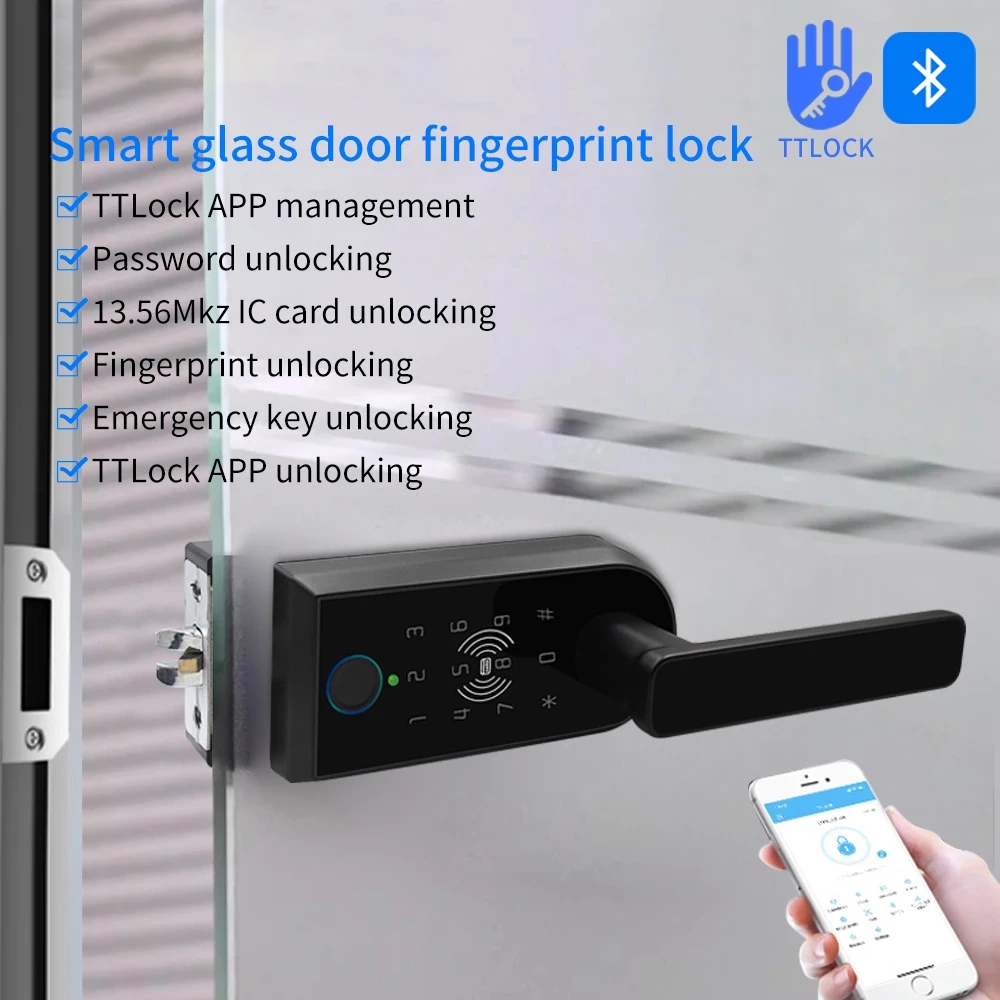 TTLOCK Smart Handle Lock For Single Open Partition Glass Door With ...