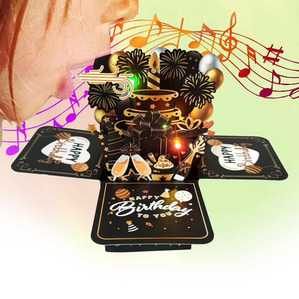 Happy Birthday Pop Up Card, Blow Out LED Light Greeting Card Sweet Gift ...
