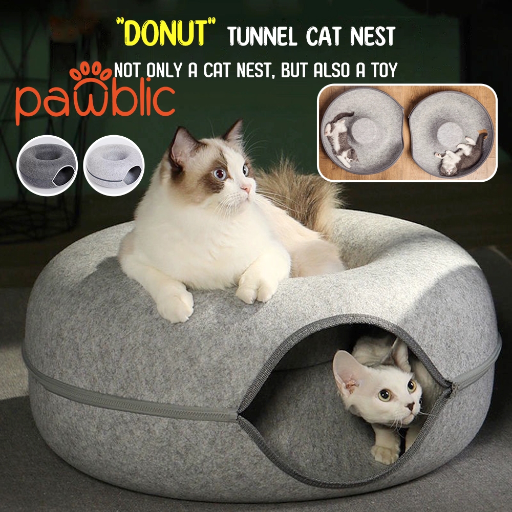 Ready Stock】Cat Tunnel Donut Bed Cat Cave Round Cat Nest Indoor