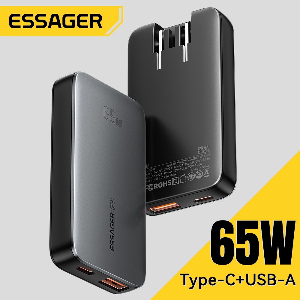 ESSAGER 65W GaN Ultra-thin card-type fast charging charger USB+Type-C ...