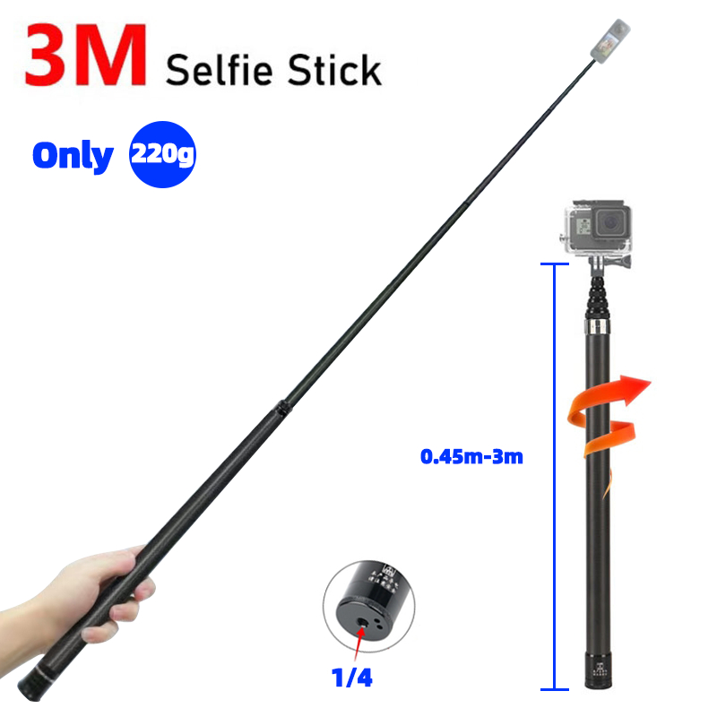 【on sale】Ultra-Long 3M Invisible Selfie Stick for insta360 Action ...