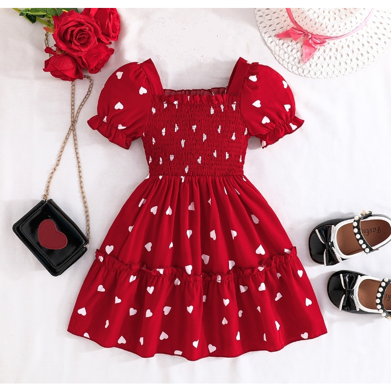 1009#Girls' dress 2-6 years old, parallel pleated polka dot bubble ...