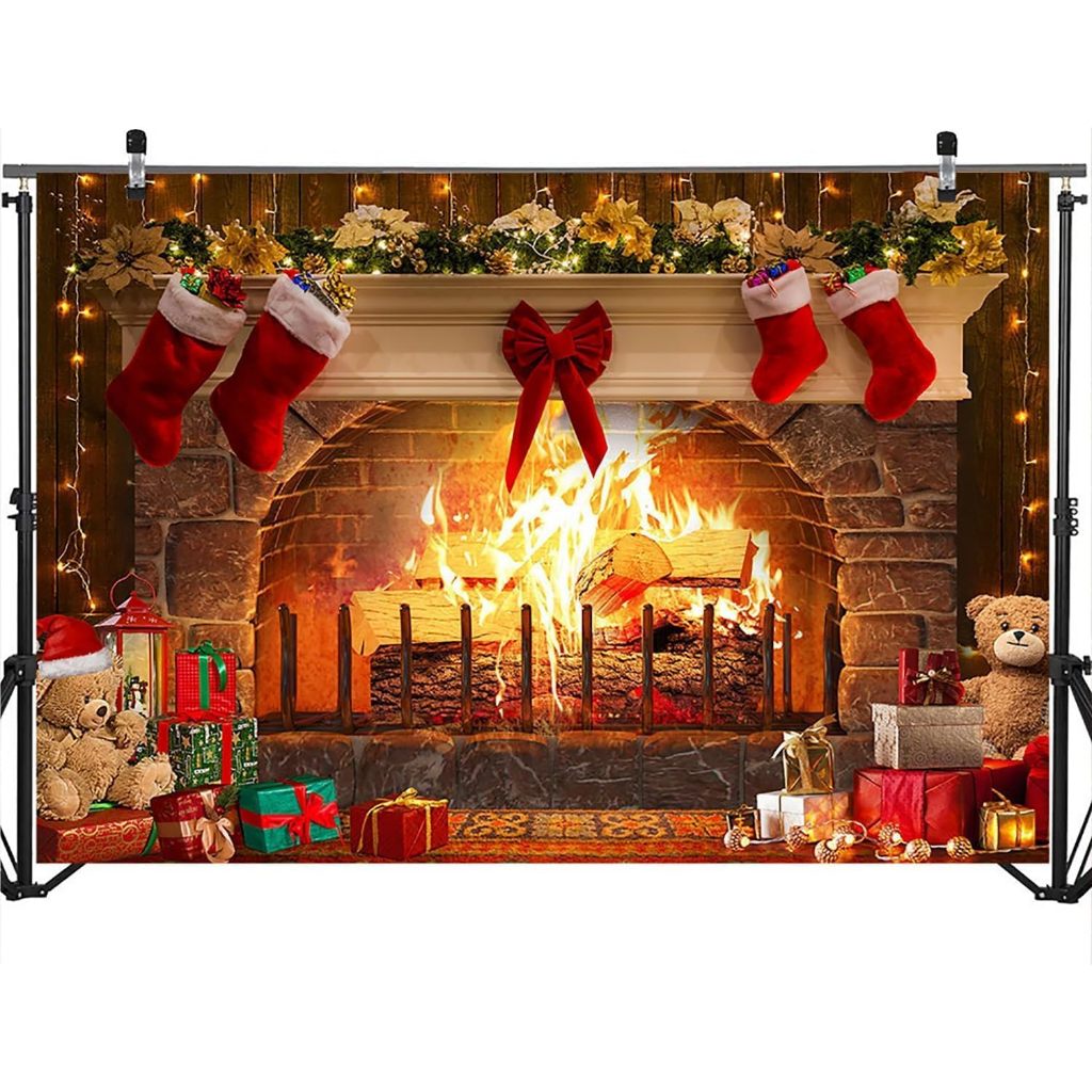 Christmas Fireplace Backdrop for Photography Fireplace Rustic Red Brick ...