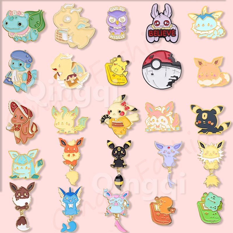 Anime Elf Enamel Pin Brooches Kawaii Cartoon Turtle Fox Pikachu Brooch ...