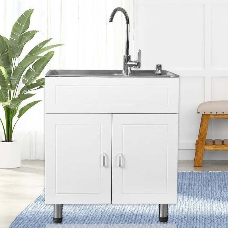 Stainless Sink With Faucet Cabinet For Kitchen Two-Door Storage Space ...
