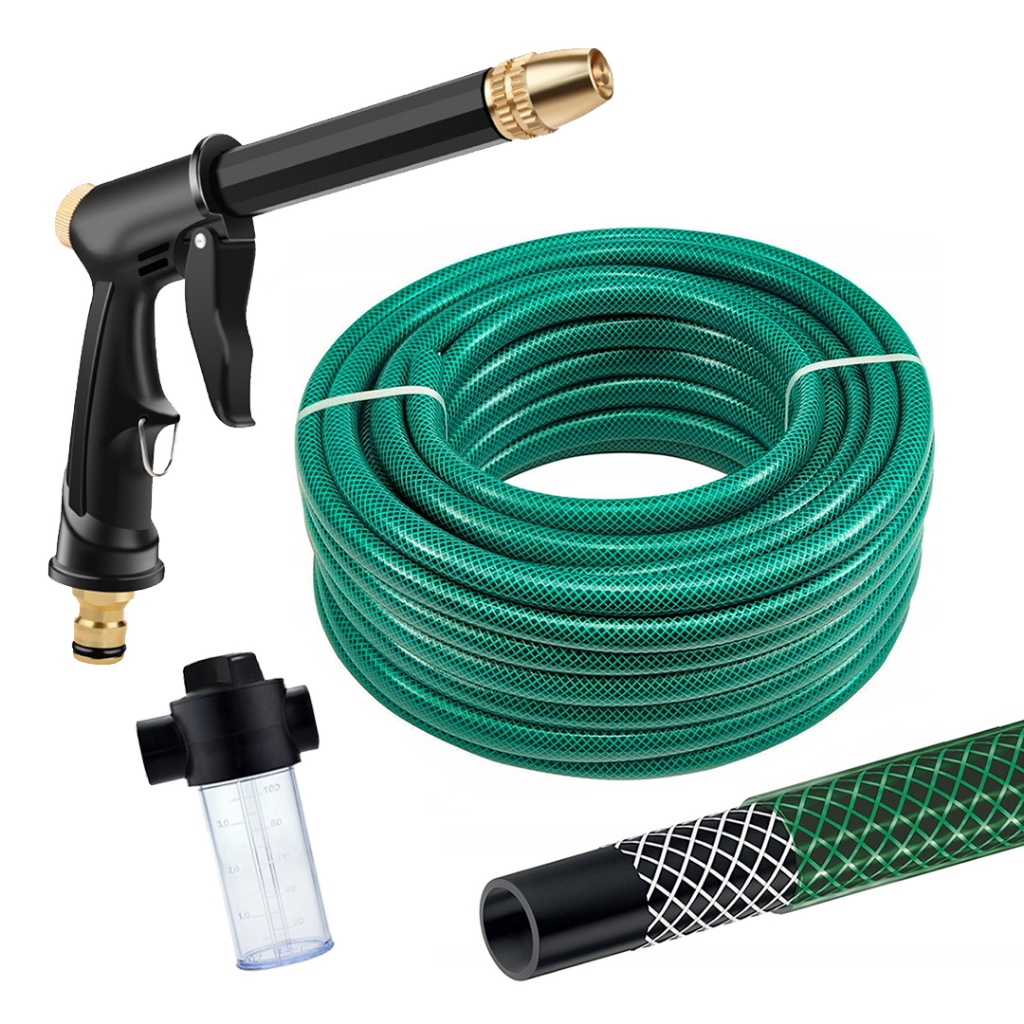 10-30m PVC Garden Hose Set with High Pressure Sprayer Nozzle and Foam ...