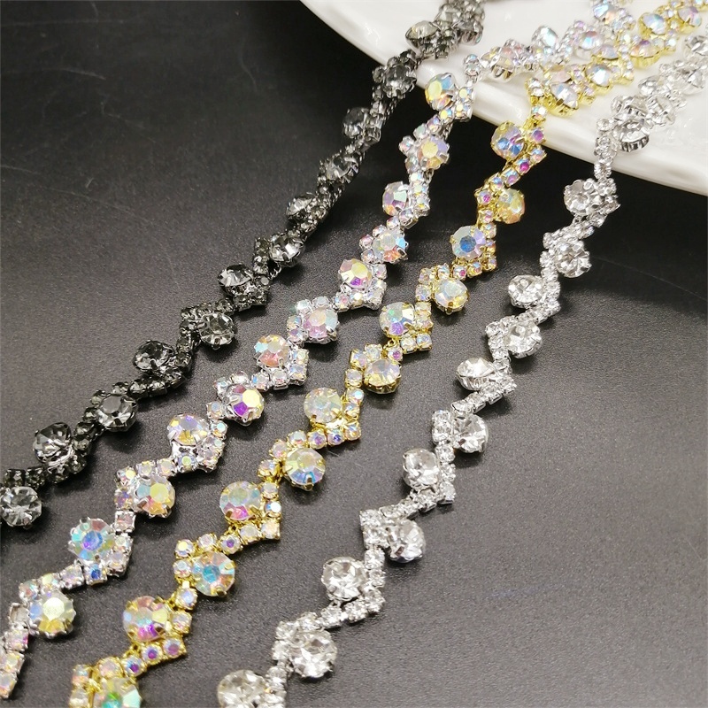 Rhinestone S-shaped Silver Metal Applique Claw Chain Wedding Diamond ...