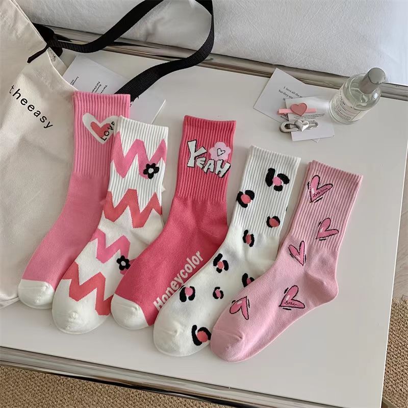 Versatile Socks for women Pink Cute High Socks Autumn Winter Sports ...