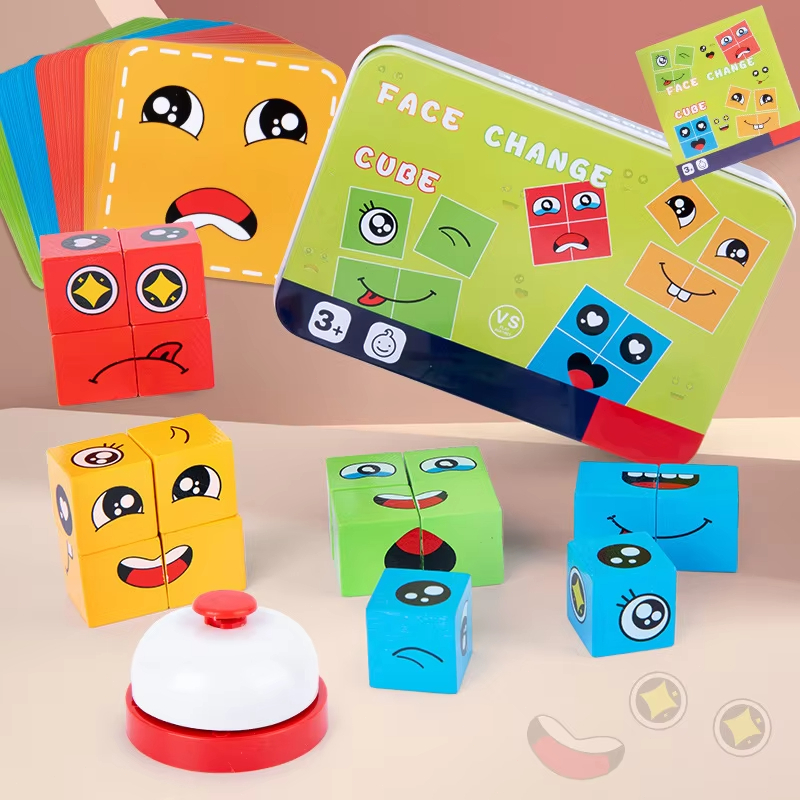 Wooden Face Changing Magic Cube Game, Expression Puzzle Building Blocks ...