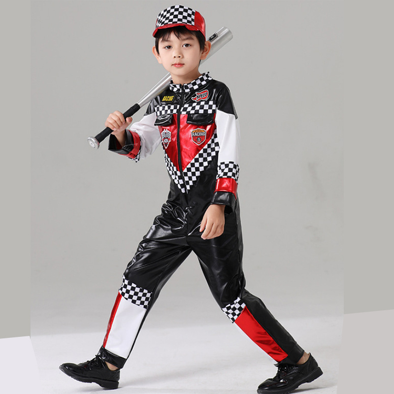 Fashion Boys Girls Racer Cosplay Costume Red Black Race Car Driver ...
