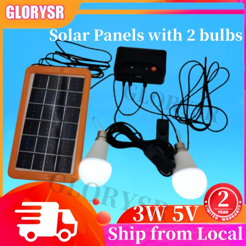 Portable Solar Energy Panel With 2 Light Bulbs Emergency Lights ...