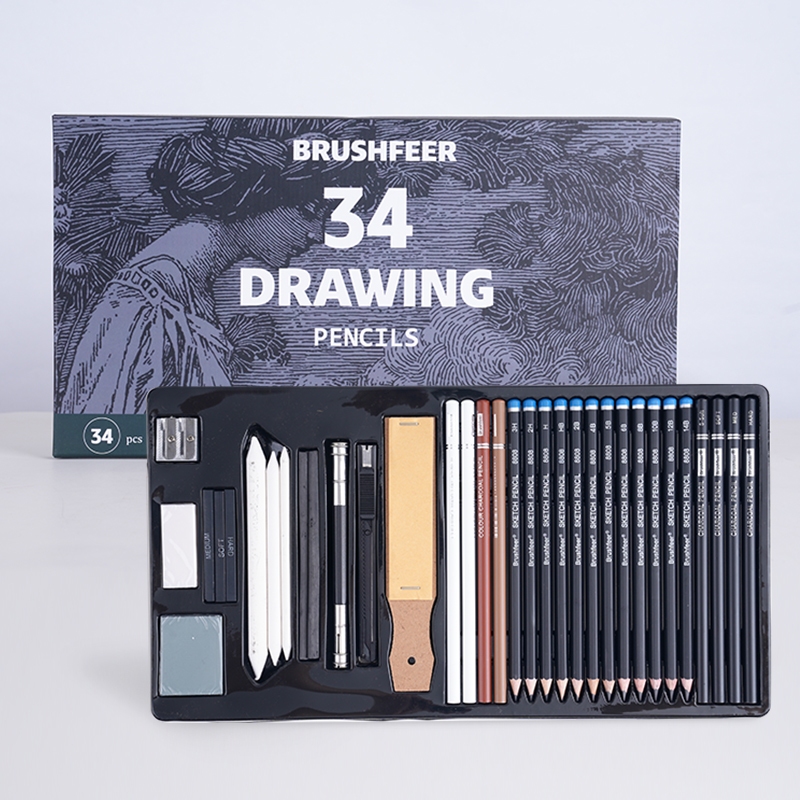 34Pcs/Set Draw Sketching Pencils Drawing and Sketch Kit Set Charcoal ...