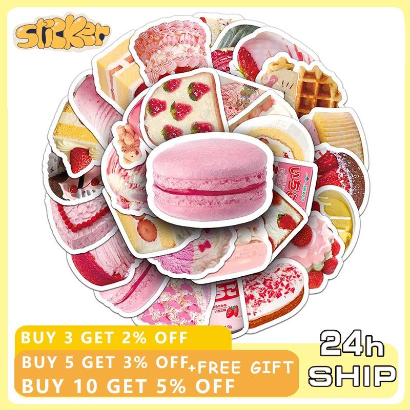 50Pcs Cartoon Pink Sweet Dessert Cake Stickers Waterproof Food Decals ...