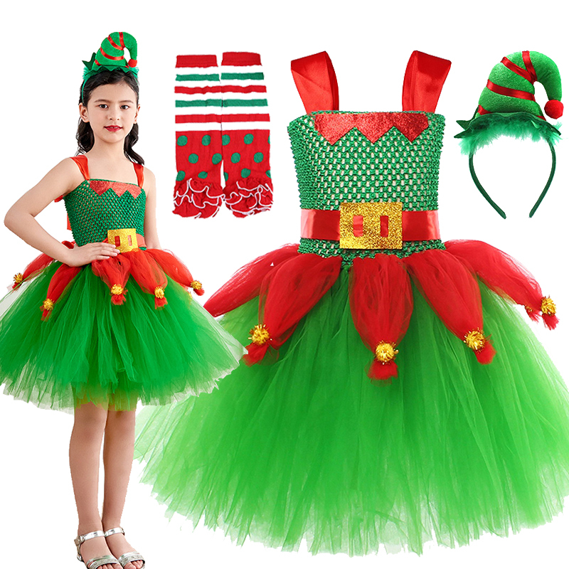 Elf Inspired Baby Kids Christmas Fancy Dresses for Girls Xmas Party ...