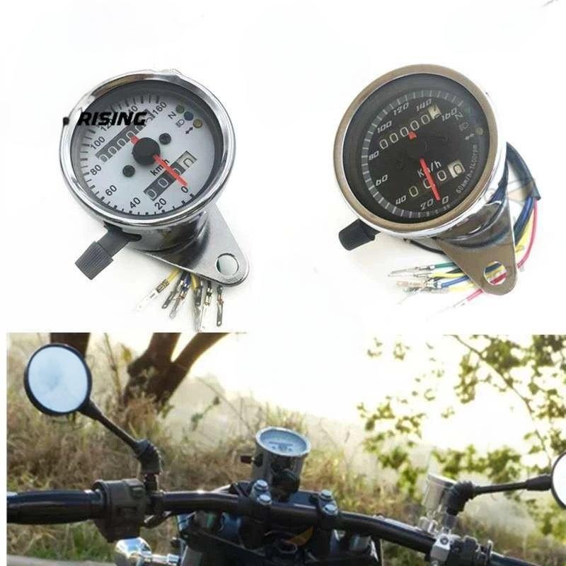 12V Motorcycle 0-160 Km/H Speedometer with LED Odometer ,Universal Cafe ...