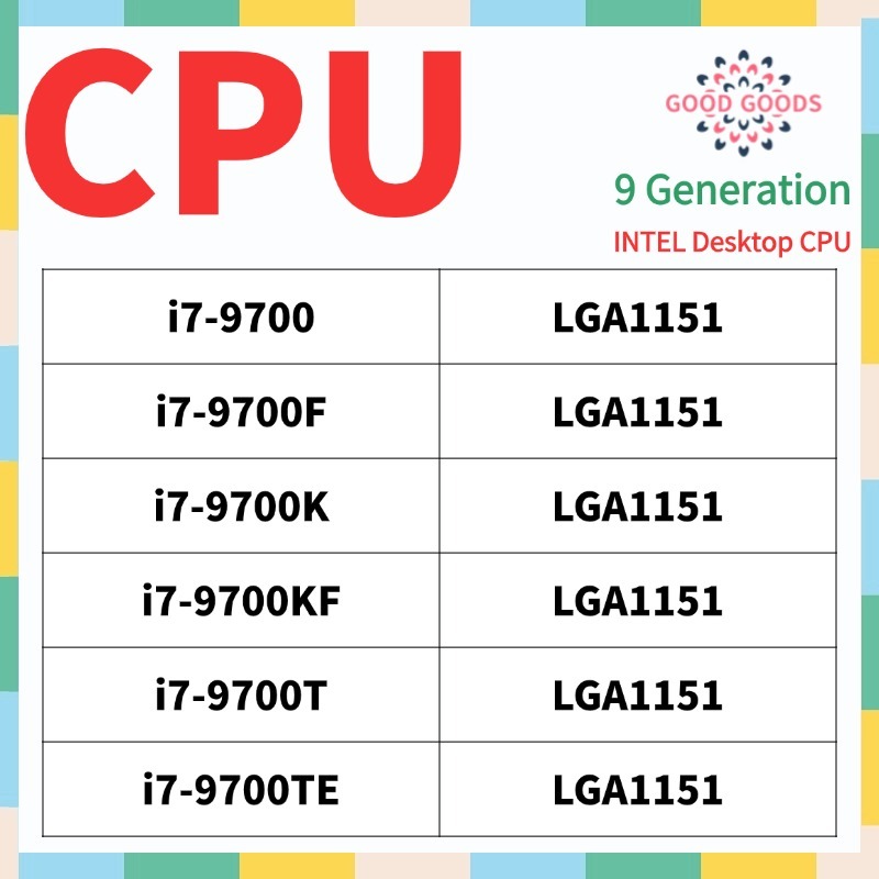 i7-9700 i7-9700F i7-9700K i7-9700KF i7-9700T 9th generation INTEL Core ...