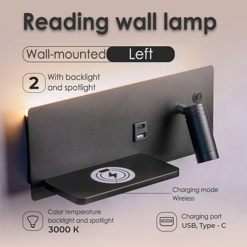 Indoor Wall Lamp LED Bedside Reading Wall Light Fixture, Modern - View #2