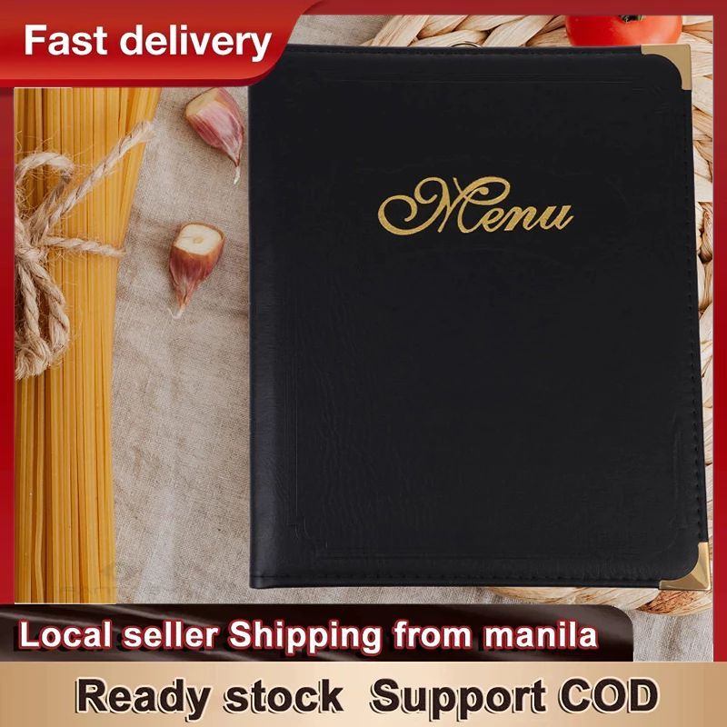 Flexible adjustment of inner pages Black leather cover Menu book with 7 ...