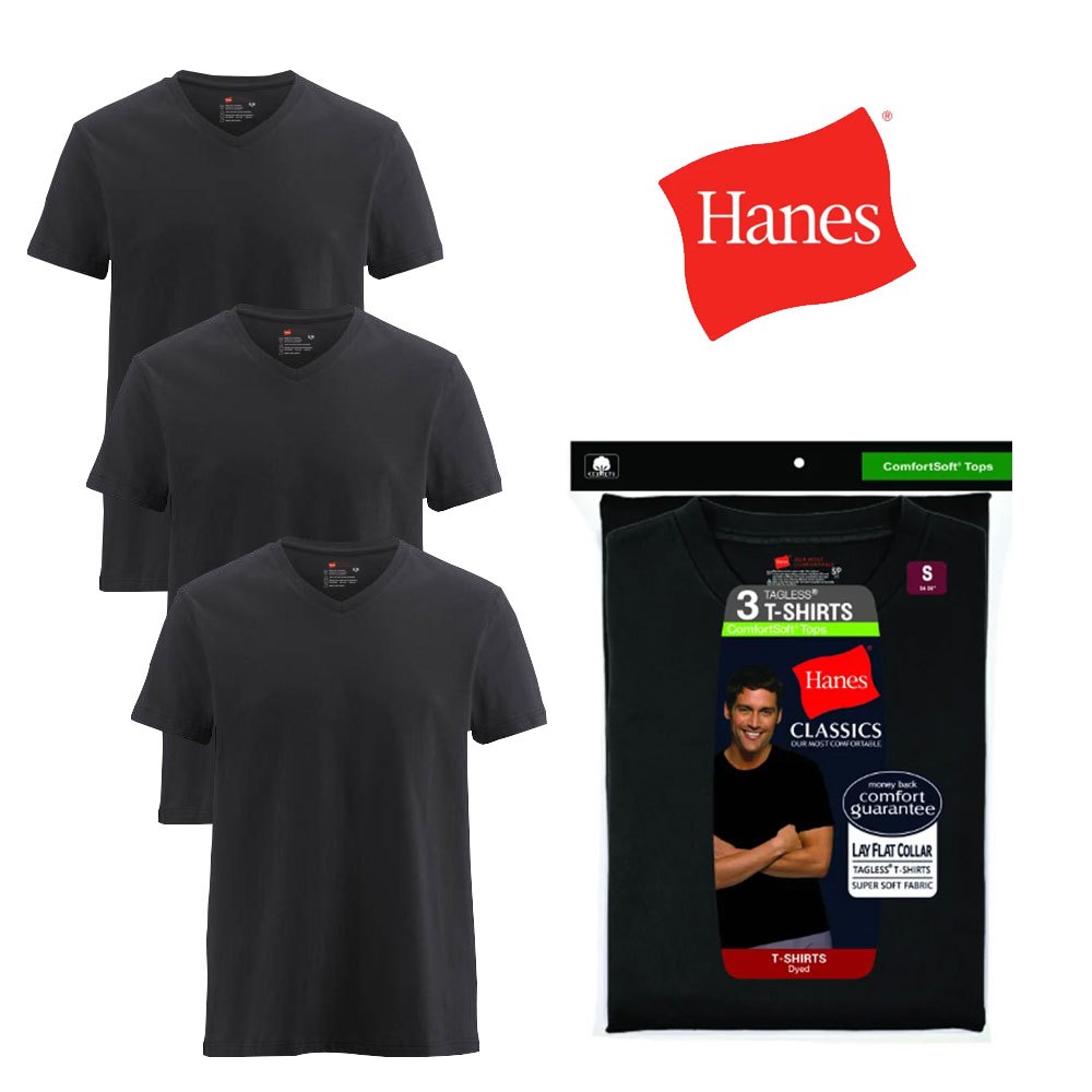 Hanes Men's 3-Pack Classics Black V-Neck T-Shirts - Ultra Soft Premium Cotton, Tagless, Roomy Full Cut