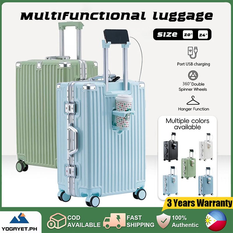 20/24 Inch Aluminum Luggage TSA Lock Suitcase With Cup Holder USB Charging  Luggage Travel Trolley - Main Image