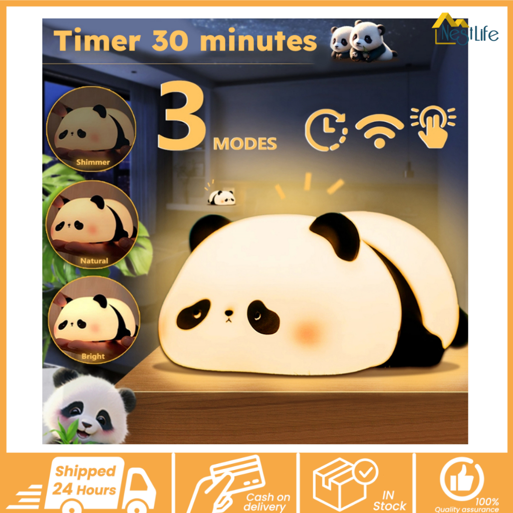 Panda LED Night Light Silicone 3 Gears Touch Sensor USB Rechargeable ...