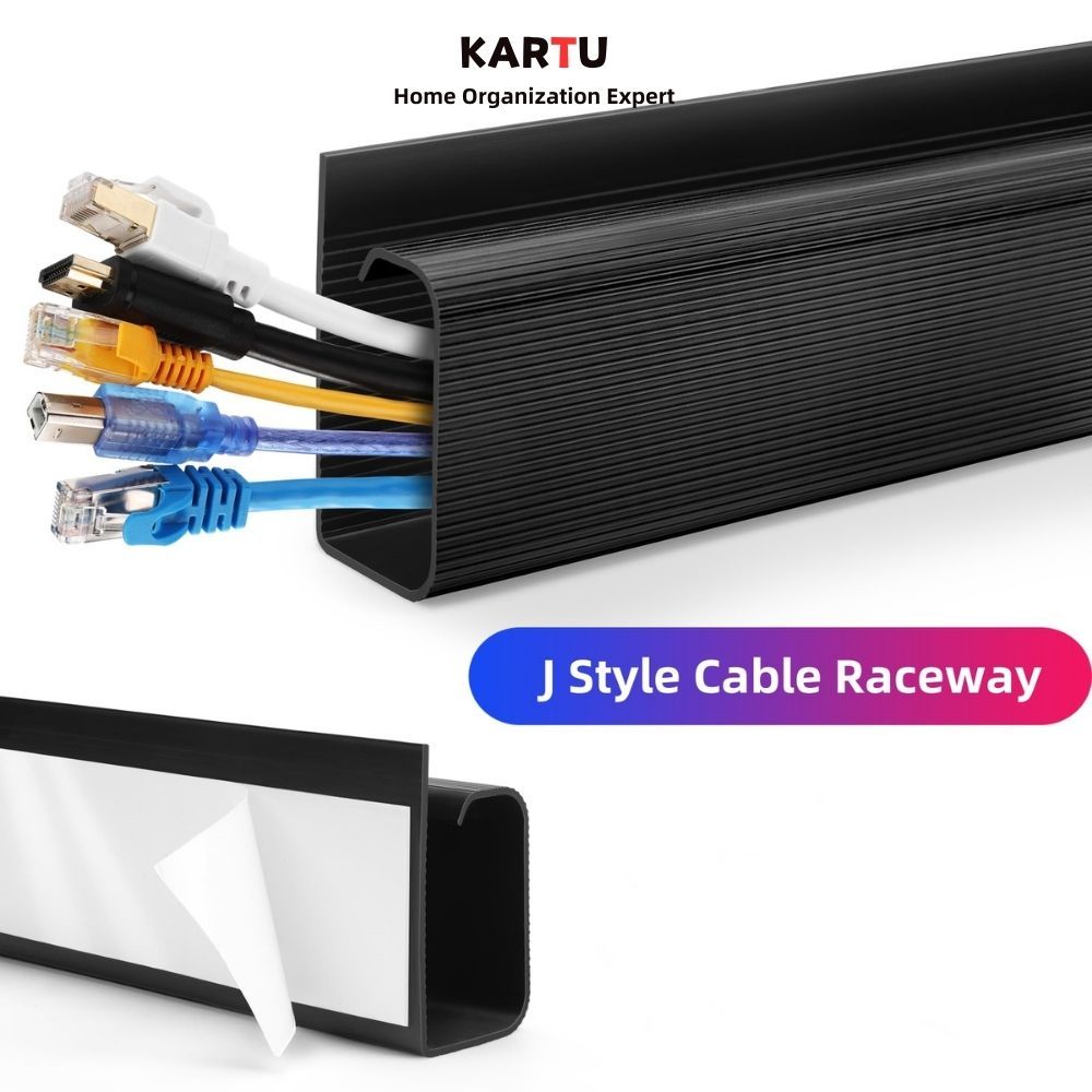 【Classic Design】2 PCS J Style Desk Cord Organizer 16-Inch Raceway J ...