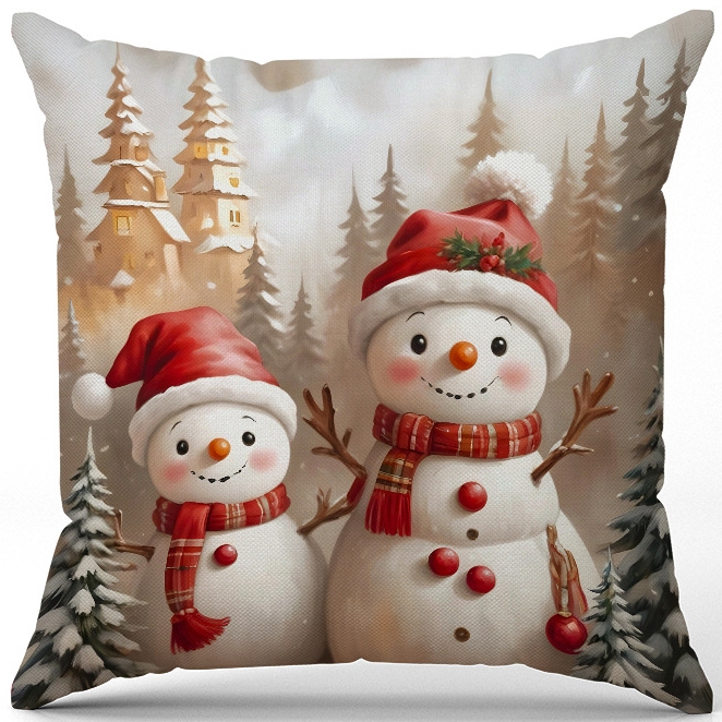 Brown Cute Snowman Santa Claus pillow cover Linen  decor beddings  living room sofa cushion