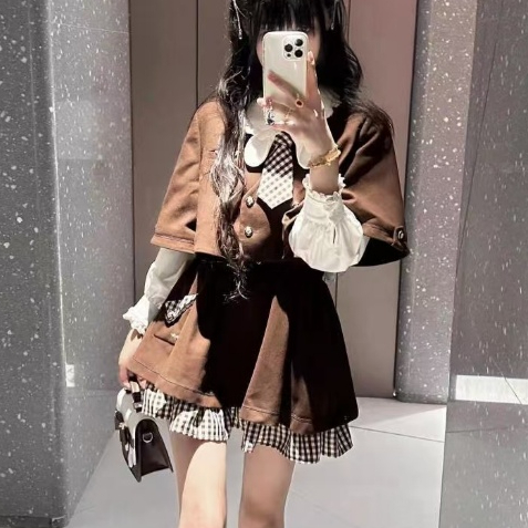 Japanese Retro Ruffled Cute Cape Jacket High Waisted Half Body Fluffy ...