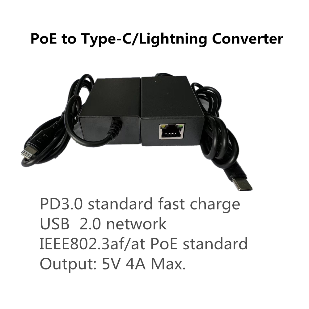 POE network& power to USB Type-C& Ligh/tning Driver for mobile phone ...