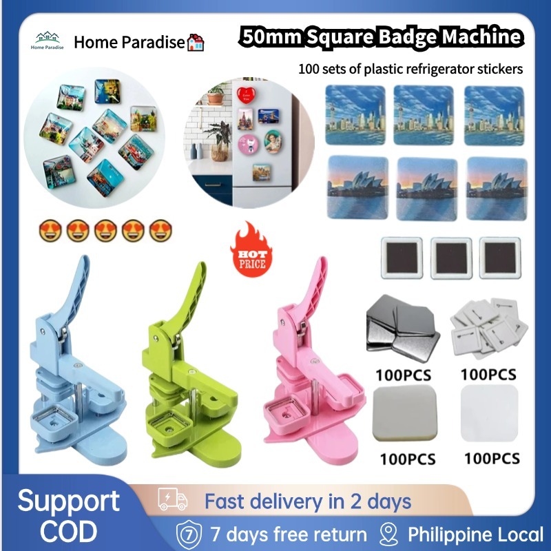 [Local delivery] 50x50mm Square Refrigerator Badge Machine with 100 Set ...
