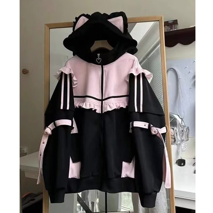 Open-Back Hooded Subculture Y2K E-girl Abi American Retro Open-Back Hooded Light Subculture Short Sleeve Top