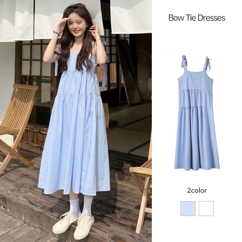 Camp White Bow Tie Slip Dress