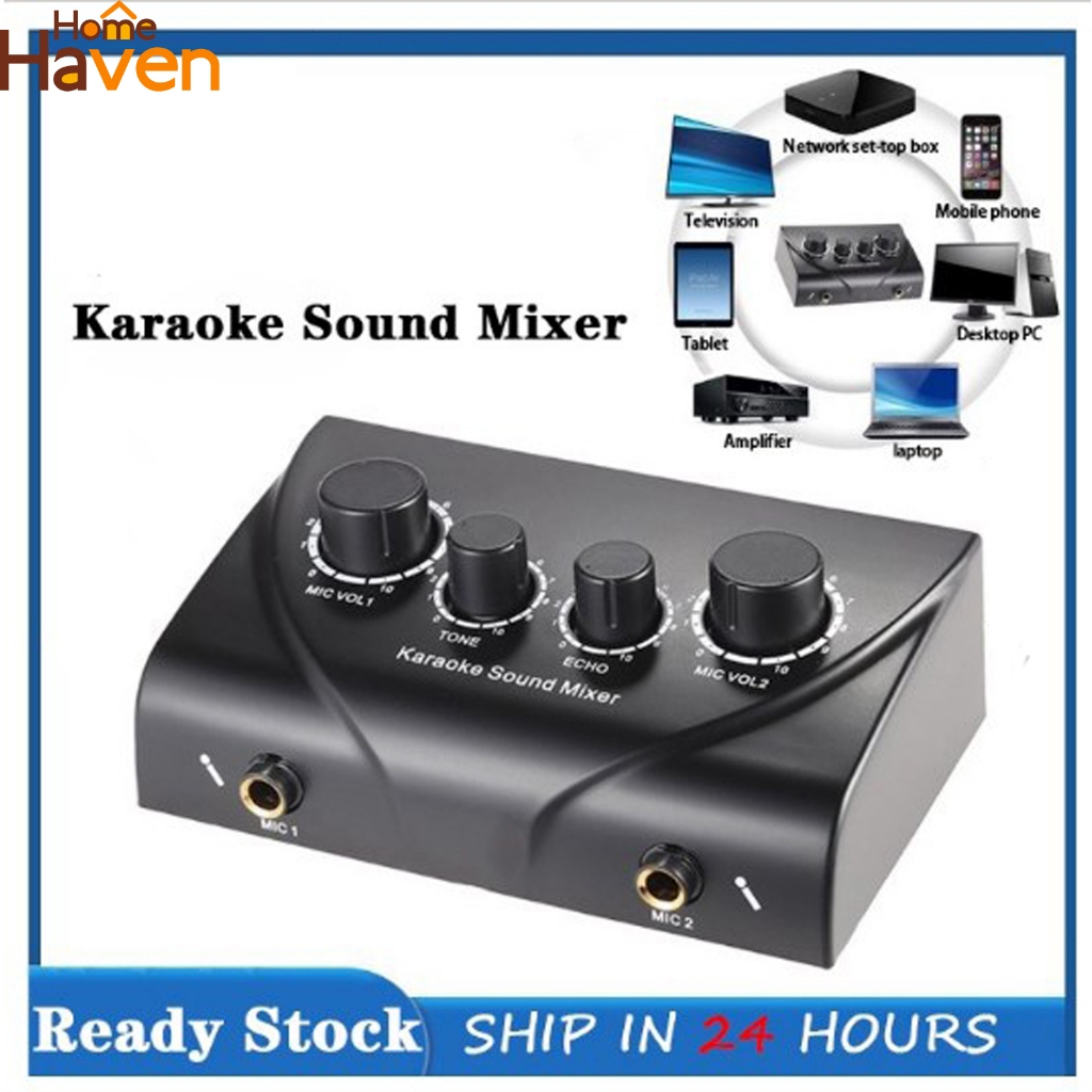 Microphone Karaoke Echo Mixer Audio Mixer Amplifier Portable Dual Mic ...
