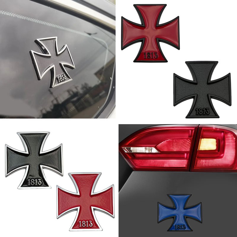 Maltese Cross Sticker Decal Emblem Metal DOME SHAPE 2.20" In Diameter 4 Pieces