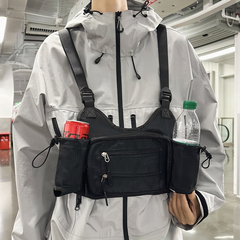 Ulzzang Outdoor Nylon Chest Rig Bag Black Hip Hop Streetwear Functional ...