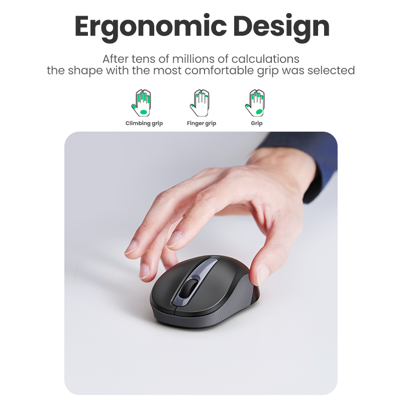 UGREEN Mouse Wireless Ergonomic Shape Silent Click 2400 DPI For MacBook ...