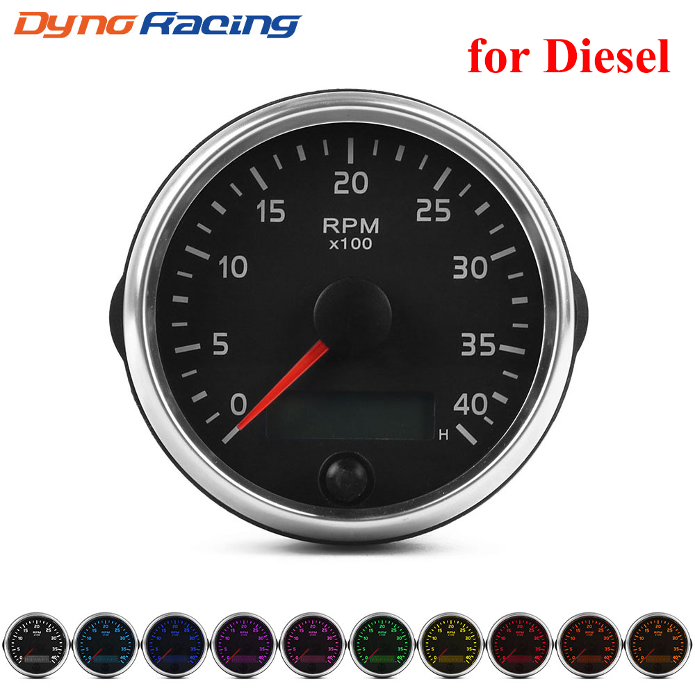 85MM Tachometer 0-4000RPM 12V/24V RPM Gauge with 10 Colors Tacho Meter ...