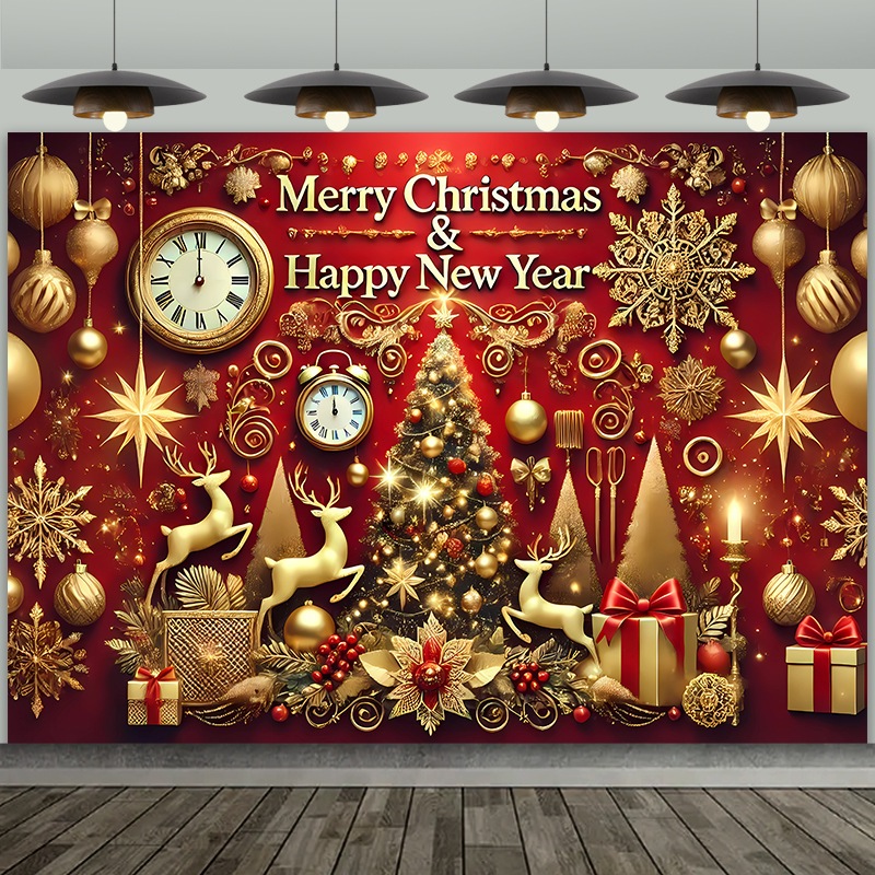 Red Gold Merry Christmas and Happy New Year Photography Background ...