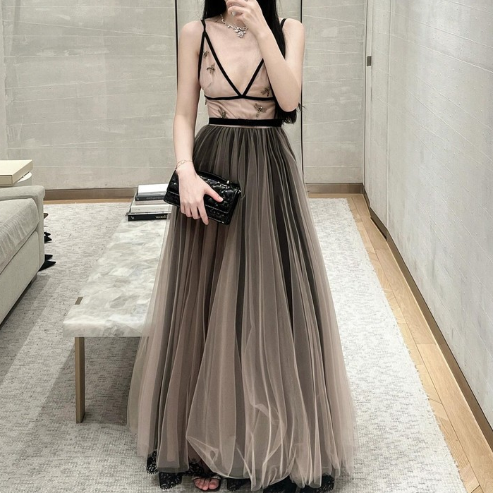 Luxury Formal Maxi Dress Women Sleeveless V- Neck Prom Maxi Dress 