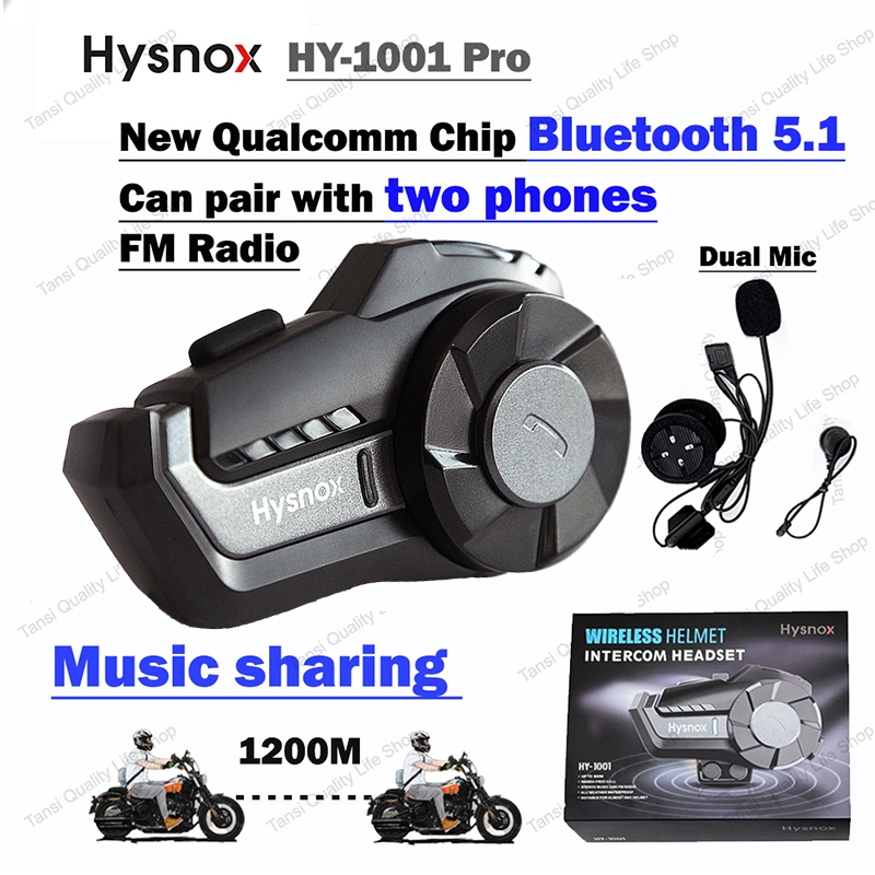 New Hysnox HY-1001 Pro Motorcycle Intercom Helmet Bluetooth Music  Sharing Headset 1000M Riders Wireless Full Duplex FM
