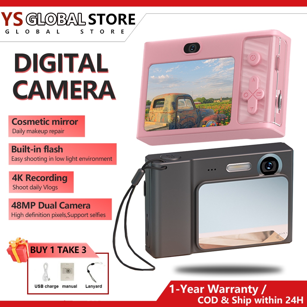 4K Digital Camera Beginner's Camera With Mirror 48MP Pixels 8X Zoom HD ...