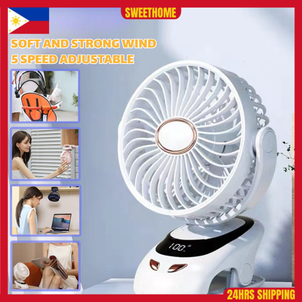 20000mAh Rotating Clip Fan Rechargeable Portable Mini Stroller Fan ...