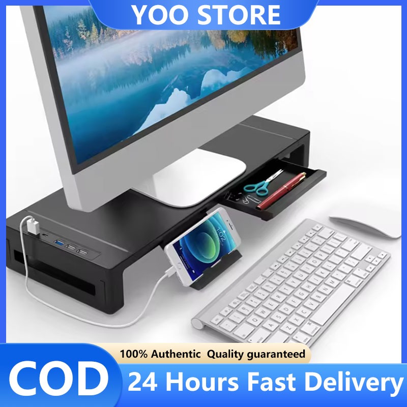 Multifunctional Monitor Riser with Drawer Desktop Monitor Elevated Rack ...