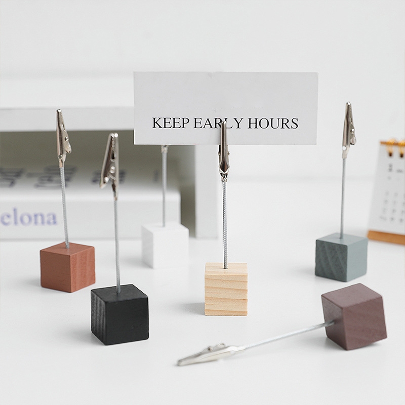 10-Pack Wooden Memo Clip Holders With Cube Base - Photo & Note Display Stands For Wedding Tables