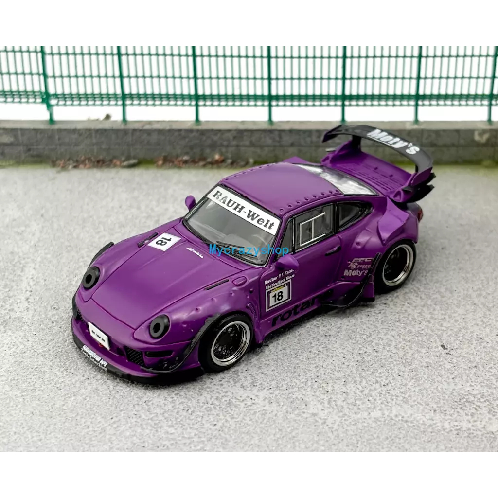 Voiture Miniature Porsche RWB 993 1:64 Violette - Métal, Street Warrior, Modèle 2023