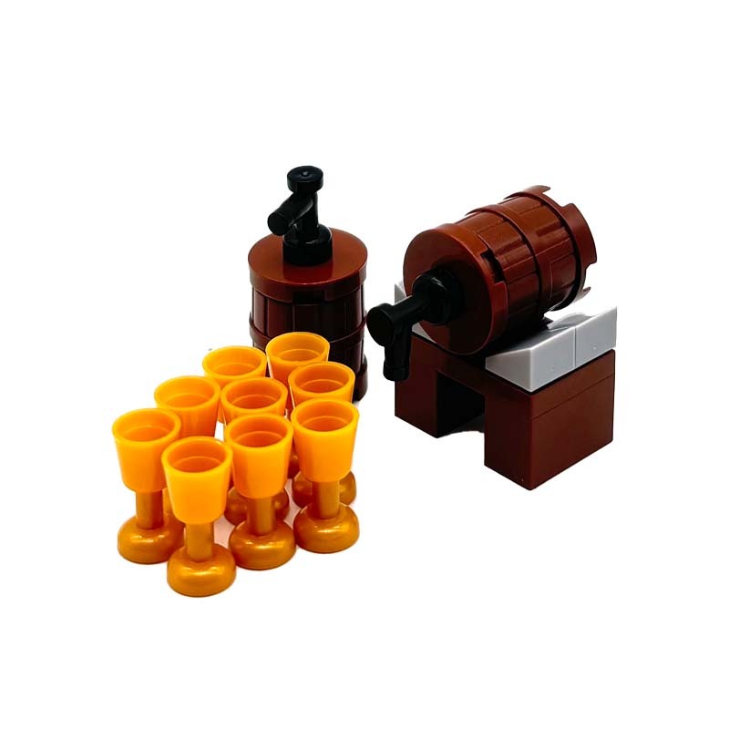 MOC City Wine Barrel Goblet Cup Set Beer Bottle Building Block Assembly ...