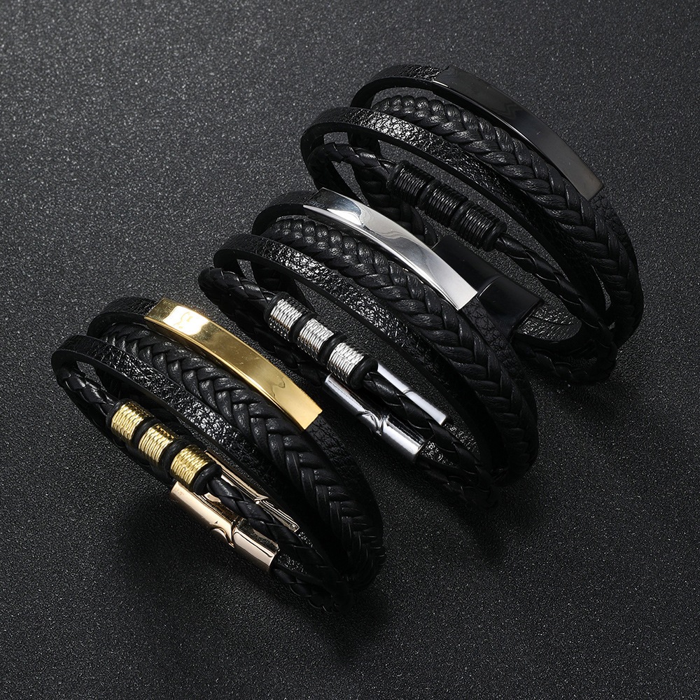 Multi-layer leather magnetic buckle bracelet retro fashion hip-hop ...