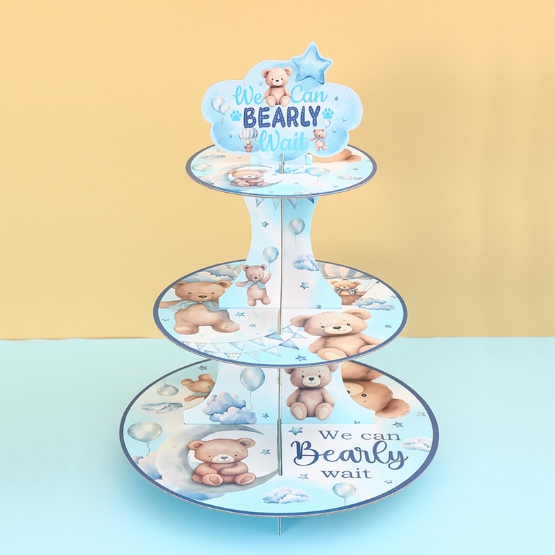 Teddy Bear 3Tier Cardboard Cake Stand Blue Cake Stand Display For ...