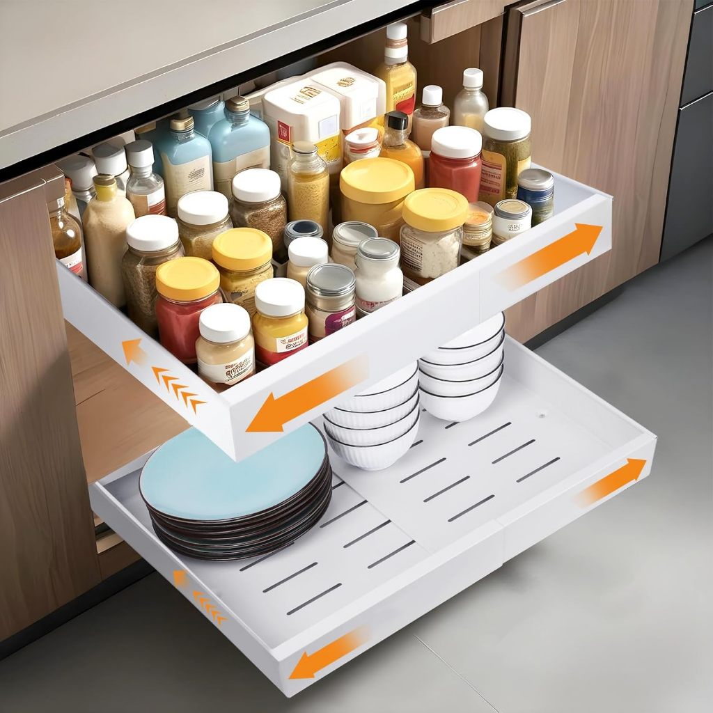 Expandable Pull Out Cabinet Organizer Slide Out Cabinet Drawer Adhesive ...